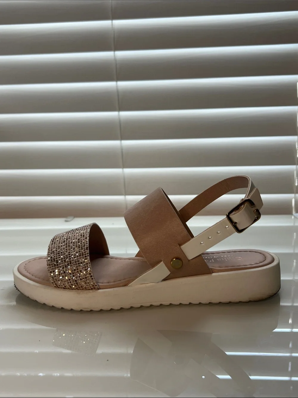 Girls' Glitter Front Strap Slingback Sandal in Light Pink Comes in Box Size 4